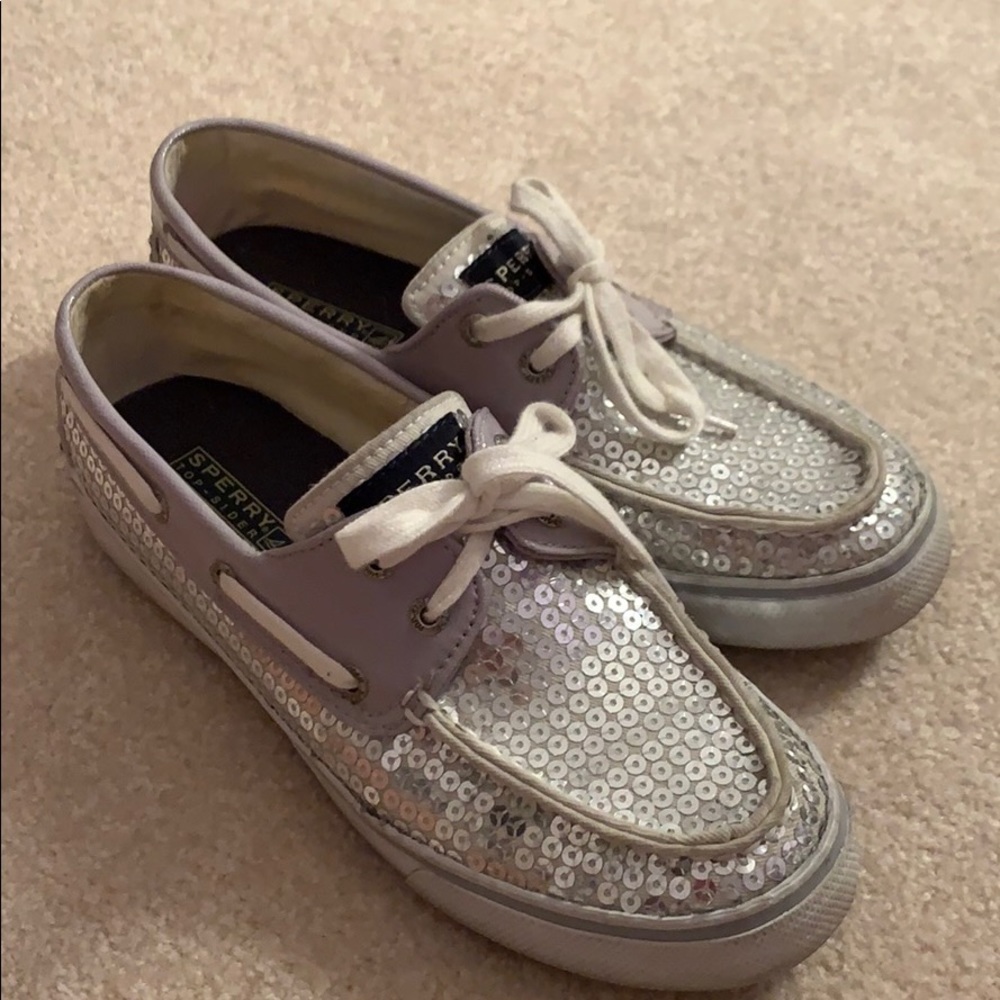 Silver Sequin Sperry top-sider slip on shoe